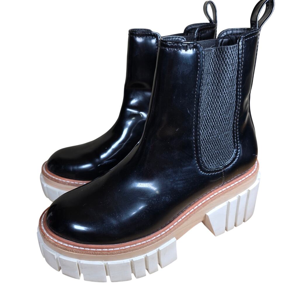 Gianni Bini Ridleigh Black Patent Leather Platform Chunky Lug Sole Boots Sz 6 - Picture 5 of 8